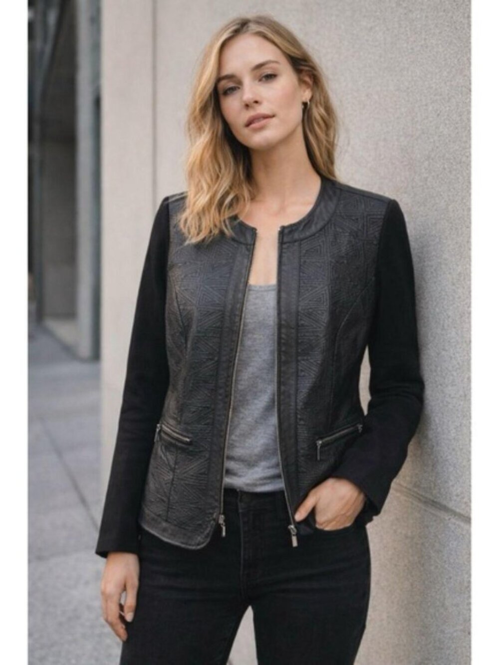 VTG Women's 90s Nygard Black Textured Leather Minimalist Fall Jacket M